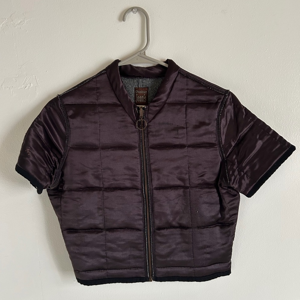 1990s Jean Paul Gaultier Short-Sleeve Cropped Brown Quilted Puffer Vest